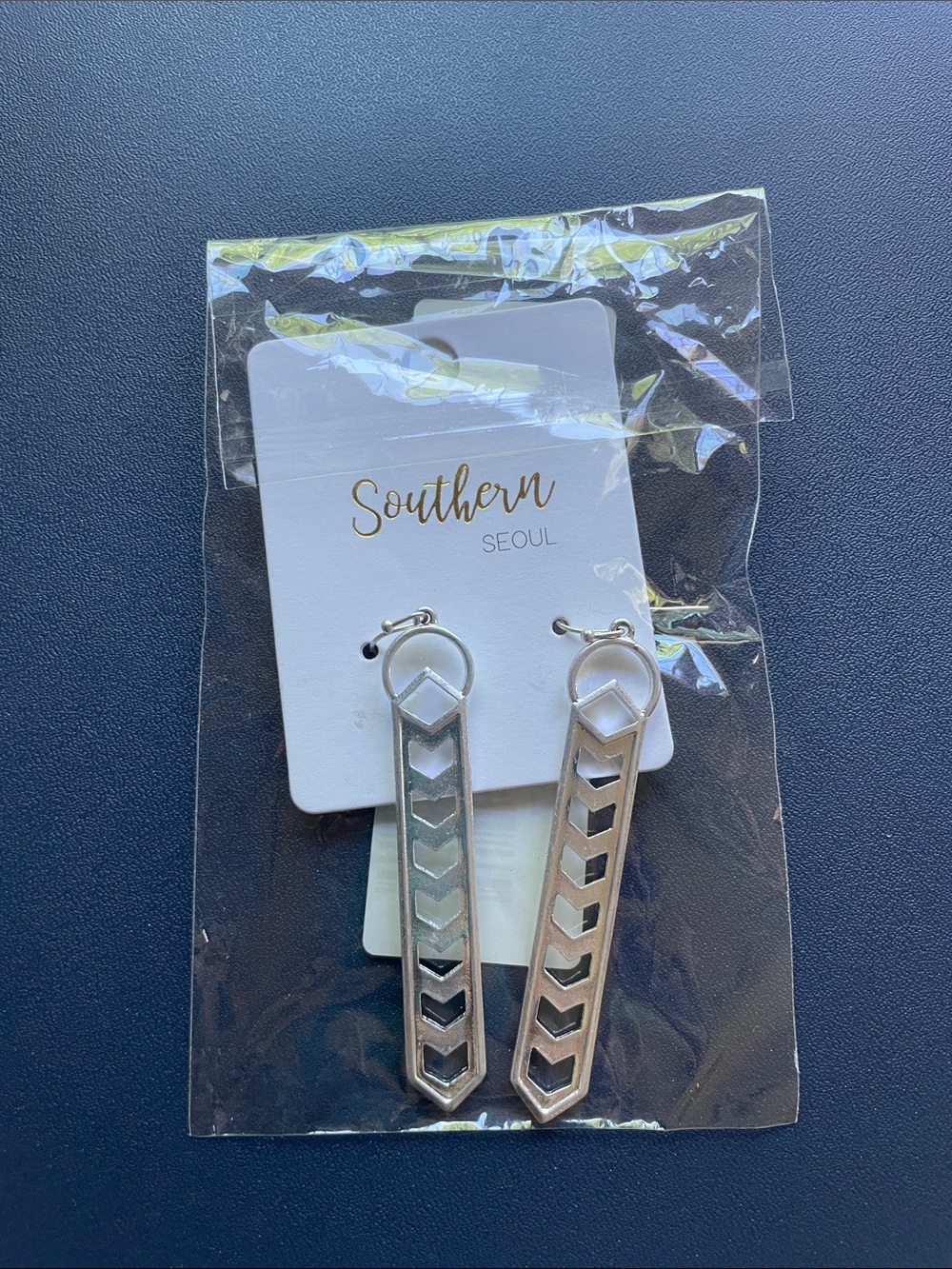 Silver Chevron Drop Earrings